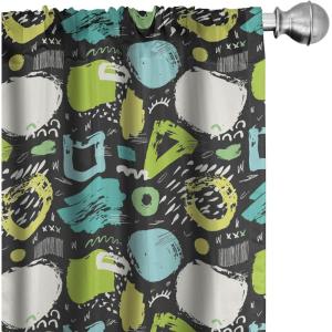 Ambesonne Mexican Window Curtains Pack of 2, Colorful Nature Inspired Pattern Birds Flowers Leaves and Dots Creativity, Lightweight Set with Rod Pocket, 4 Panels of – 28″ x 84″, Red Cream(Black Green)