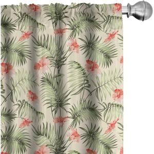 Ambesonne Mexican Window Curtains Pack of 2, Colorful Nature Inspired Pattern Birds Flowers Leaves and Dots Creativity, Lightweight Set with Rod Pocket, 4 Panels of – 28″ x 84″, Red Cream(Salmon Peach)