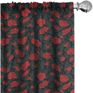 Ambesonne Mexican Window Curtains Pack of 2, Colorful Nature Inspired Pattern Birds Flowers Leaves and Dots Creativity, Lightweight Set with Rod Pocket, 4 Panels of – 28″ x 84″, Red Cream(Red Black)