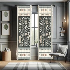 Ambesonne Mexican Window Curtains Pack of 2, Colorful Nature Inspired Pattern Birds Flowers Leaves and Dots Creativity, Lightweight Set with Rod Pocket, 4 Panels of – 28″ x 84″, Red Cream(Grey Tan and Ivory)