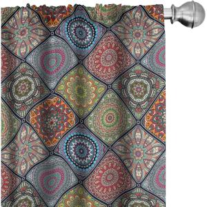 Ambesonne Mexican Window Curtains Pack of 2, Colorful Nature Inspired Pattern Birds Flowers Leaves and Dots Creativity, Lightweight Set with Rod Pocket, 4 Panels of – 28″ x 84″, Red Cream(Beige)