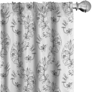 Ambesonne Mexican Window Curtains Pack of 2, Colorful Nature Inspired Pattern Birds Flowers Leaves and Dots Creativity, Lightweight Set with Rod Pocket, 4 Panels of – 28″ x 84″, Red Cream(White Gray)