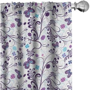Ambesonne Mexican Window Curtains Pack of 2, Colorful Nature Inspired Pattern Birds Flowers Leaves and Dots Creativity, Lightweight Set with Rod Pocket, 4 Panels of – 28″ x 84″, Red Cream(Purple Blue)