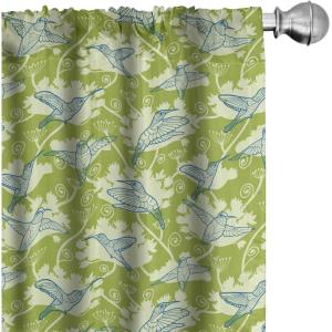 Ambesonne Mexican Window Curtains Pack of 2, Colorful Nature Inspired Pattern Birds Flowers Leaves and Dots Creativity, Lightweight Set with Rod Pocket, 4 Panels of – 28″ x 84″, Red Cream(Soft Green)