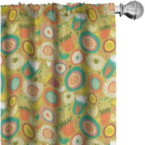 Ambesonne Mexican Window Curtains Pack of 2, Colorful Nature Inspired Pattern Birds Flowers Leaves and Dots Creativity, Lightweight Set with Rod Pocket, 4 Panels of – 28″ x 84″, Red Cream(Khaki)