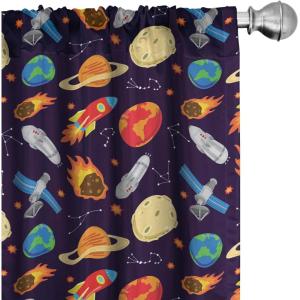 Ambesonne Mexican Window Curtains Pack of 2, Colorful Nature Inspired Pattern Birds Flowers Leaves and Dots Creativity, Lightweight Set with Rod Pocket, 4 Panels of – 28″ x 84″, Red Cream(Navy Yellow)