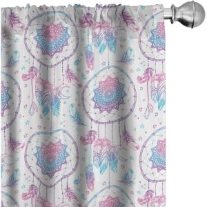Ambesonne Mexican Window Curtains Pack of 2, Colorful Nature Inspired Pattern Birds Flowers Leaves and Dots Creativity, Lightweight Set with Rod Pocket, 4 Panels of – 28″ x 84″, Red Cream(White Sky)