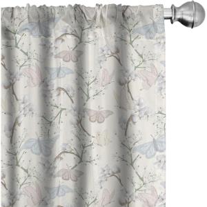 Ambesonne Mexican Window Curtains Pack of 2, Colorful Nature Inspired Pattern Birds Flowers Leaves and Dots Creativity, Lightweight Set with Rod Pocket, 4 Panels of – 28″ x 84″, Red Cream(Champagne Beige)