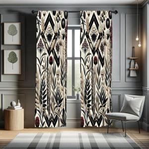 Ambesonne Mexican Window Curtains Pack of 2, Colorful Nature Inspired Pattern Birds Flowers Leaves and Dots Creativity, Lightweight Set with Rod Pocket, 4 Panels of – 28″ x 84″, Red Cream(Eggshell Ruby Dark Grey)