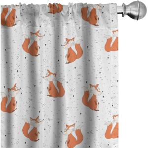 Ambesonne Mexican Window Curtains Pack of 2, Colorful Nature Inspired Pattern Birds Flowers Leaves and Dots Creativity, Lightweight Set with Rod Pocket, 4 Panels of – 28″ x 84″, Red Cream(Seafoam Orange)