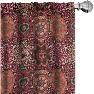 Ambesonne Mexican Window Curtains Pack of 2, Colorful Nature Inspired Pattern Birds Flowers Leaves and Dots Creativity, Lightweight Set with Rod Pocket, 4 Panels of – 28″ x 84″, Red Cream(Vermilion Ruby)