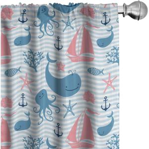 Ambesonne Mexican Window Curtains Pack of 2, Colorful Nature Inspired Pattern Birds Flowers Leaves and Dots Creativity, Lightweight Set with Rod Pocket, 4 Panels of – 28″ x 84″, Red Cream(Blue Coral)