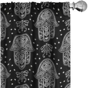 Ambesonne Mexican Window Curtains Pack of 2, Colorful Nature Inspired Pattern Birds Flowers Leaves and Dots Creativity, Lightweight Set with Rod Pocket, 4 Panels of – 28″ x 84″, Red Cream(White and Black)