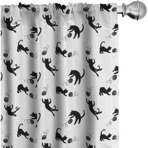 Ambesonne Mexican Window Curtains Pack of 2, Colorful Nature Inspired Pattern Birds Flowers Leaves and Dots Creativity, Lightweight Set with Rod Pocket, 4 Panels of – 28″ x 84″, Red Cream(Black White)