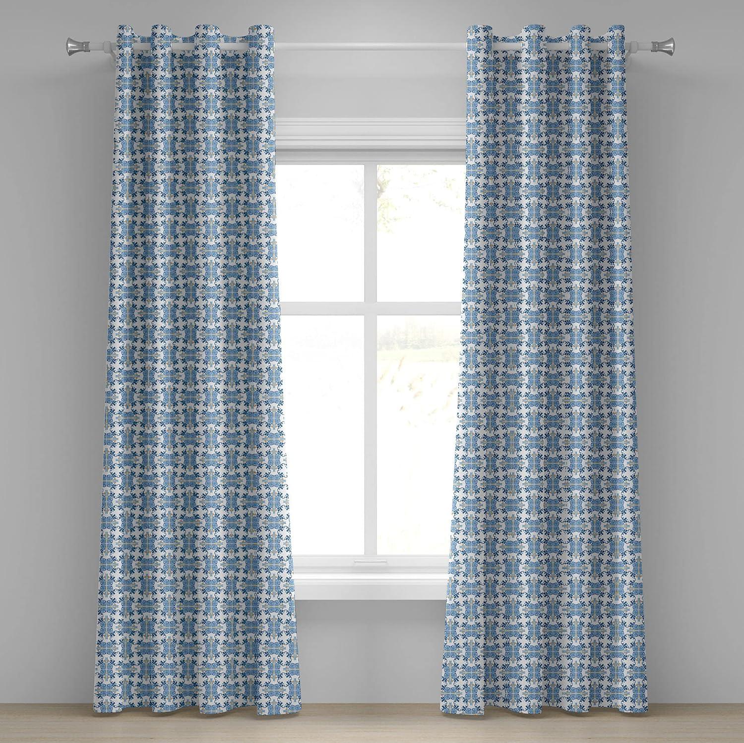 imageAmbesonne Retro Grommet Curtain Abstract Ornament with Vertical Wavy Lines Curvy Old Fashioned Geometrical Tile Decorative 2Panel Window Drapes for Bedroom Living Room 50quot x 96quot Taupe and BeigeBlue Yellow