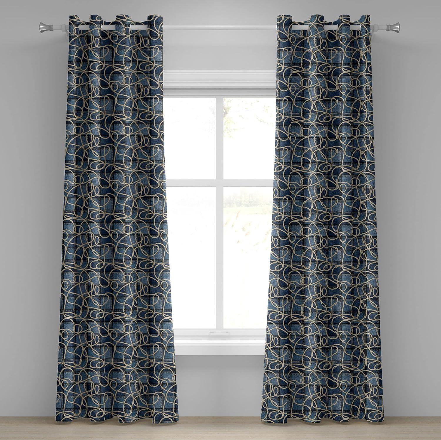 imageAmbesonne Retro Grommet Curtain Abstract Ornament with Vertical Wavy Lines Curvy Old Fashioned Geometrical Tile Decorative 2Panel Window Drapes for Bedroom Living Room 50quot x 96quot Taupe and BeigeBlue