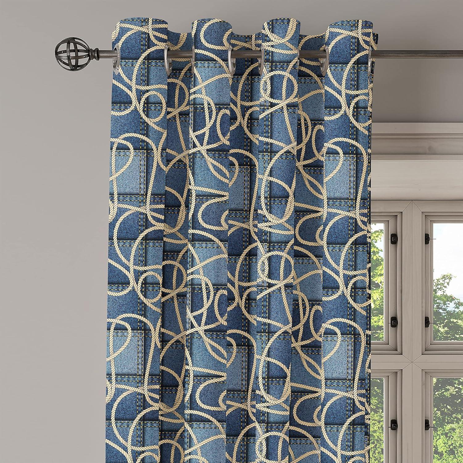 imageAmbesonne Retro Grommet Curtain Abstract Ornament with Vertical Wavy Lines Curvy Old Fashioned Geometrical Tile Decorative 2Panel Window Drapes for Bedroom Living Room 50quot x 96quot Taupe and BeigeBlue