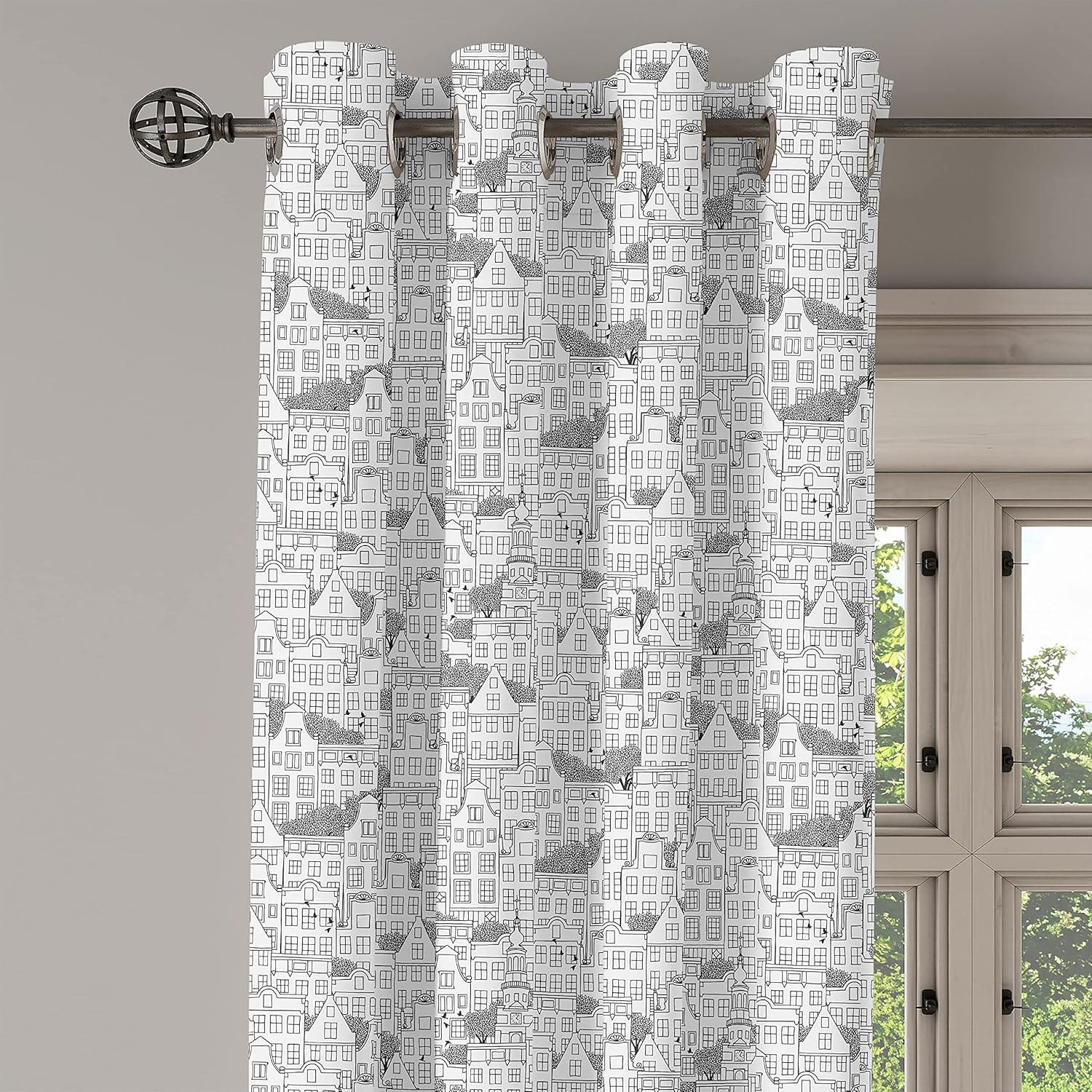 imageAmbesonne Retro Grommet Curtain Abstract Ornament with Vertical Wavy Lines Curvy Old Fashioned Geometrical Tile Decorative 2Panel Window Drapes for Bedroom Living Room 50quot x 96quot Taupe and BeigeBlack White