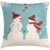 Ambesonne Christmas Throw Pillow Cushion Cover, Snowman and Woman Romantic Couple in Love Holding Hands Grunge Display, Decorative Square Accent Pillow Case, 16″ X 16″, Seafoam Cream