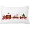 Ambesonne Christmas Throw Pillow Cushion Cover, Train with Gingerbread Cream Candy Cartoon Toys Snowflakes Presents, Decorative Rectangle Accent Pillow Case, 26″ X 16″, White Brown Vermilion