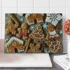 Ambesonne Christmas Cutting Board, Snowman Gets the Gift from Santa Claus in Winter Night Moonlight Illustration, Decorative Tempered Glass Cutting and Serving Board, Large Size, Yellow Blue(Brown White)