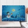 Ambesonne Christmas Cutting Board, Snowman Gets the Gift from Santa Claus in Winter Night Moonlight Illustration, Decorative Tempered Glass Cutting and Serving Board, Large Size, Yellow Blue(Yellow Blue)