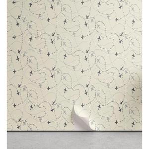Ambesonne Airplane Print Peel & Stick Wallpaper for Home, Minimalist Modern Pattern of Traveling Themed Silhouettes Simple Ornament, Self-Adhesive Living Room Kitchen Accent, 13″ x 36″, Cream Grey