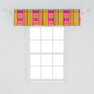 Ambesonne Abstract Window Valance Pack of 2, Simplistic Pattern of Hand Drawn Thin Line Whirlpool Circles in Neutral Tone, Rod Pocket Curtain Valances for Kitchen Bedroom, 42″ X 12″, Pale Taupe White(Hot Pink Yellow)