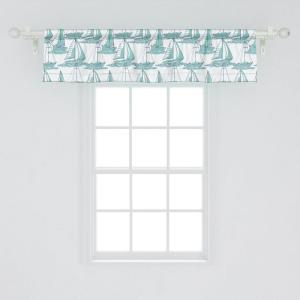 Ambesonne Abstract Window Valance Pack of 2, Simplistic Pattern of Hand Drawn Thin Line Whirlpool Circles in Neutral Tone, Rod Pocket Curtain Valances for Kitchen Bedroom, 42″ X 12″, Pale Taupe White(Seafoam Dark Sky Blue)