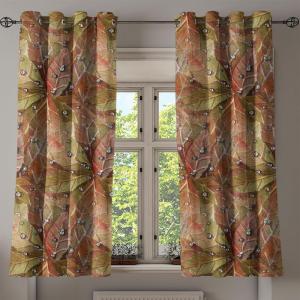 Ambesonne Autumn Leaves Grommet Curtain, Neutral Colors Boho Vintage Design Leafy Artwork Fall Themed Print, Decorative 2-Panel Window Drapes for Bedroom Living Room, 50″ x 84″, Dark Khaki Lime Green(Pale Ruby Peacock Green)