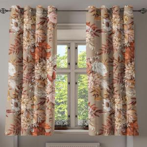Ambesonne Autumn Leaves Grommet Curtain, Neutral Colors Boho Vintage Design Leafy Artwork Fall Themed Print, Decorative 2-Panel Window Drapes for Bedroom Living Room, 50″ x 84″, Dark Khaki Lime Green(Vermilion Cream Camel)