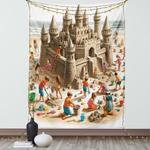 Ambesonne Classic Tapestry, Extravagant Hall with Oceanic and Neutral Color Details Room View Print, Wall Hanging for Bedroom Living Room Dorm Decor, 40″ X 60″, Coconut and Sea Blue(Camel Burnt Orange)