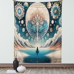 Ambesonne Classic Tapestry, Extravagant Hall with Oceanic and Neutral Color Details Room View Print, Wall Hanging for Bedroom Living Room Dorm Decor, 40″ X 60″, Coconut and Sea Blue(Dark Turquoise and Peach)