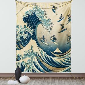 Ambesonne Classic Tapestry, Extravagant Hall with Oceanic and Neutral Color Details Room View Print, Wall Hanging for Bedroom Living Room Dorm Decor, 40″ X 60″, Coconut and Sea Blue(Navy Blue Ivory Seafoam)