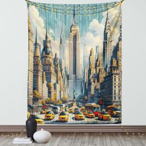 Ambesonne Classic Tapestry, Extravagant Hall with Oceanic and Neutral Color Details Room View Print, Wall Hanging for Bedroom Living Room Dorm Decor, 40″ X 60″, Coconut and Sea Blue(Orange Ecru Cadet Blue)
