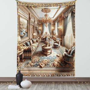 Ambesonne Classic Tapestry, Extravagant Hall with Oceanic and Neutral Color Details Room View Print, Wall Hanging for Bedroom Living Room Dorm Decor, 40″ X 60″, Coconut and Sea Blue(Ginger and Blue)