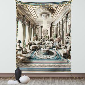 Ambesonne Classic Tapestry, Extravagant Hall with Oceanic and Neutral Color Details Room View Print, Wall Hanging for Bedroom Living Room Dorm Decor, 40″ X 60″, Coconut and Sea Blue(Coconut and Sea Blue)