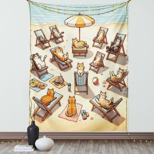 Ambesonne Classic Tapestry, Extravagant Hall with Oceanic and Neutral Color Details Room View Print, Wall Hanging for Bedroom Living Room Dorm Decor, 40″ X 60″, Coconut and Sea Blue(Beige Orange Pale Blue)