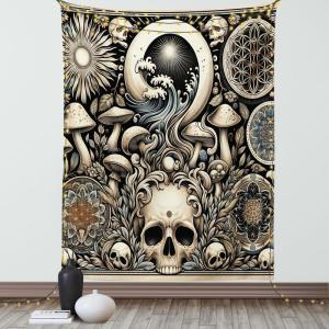 Ambesonne Classic Tapestry, Extravagant Hall with Oceanic and Neutral Color Details Room View Print, Wall Hanging for Bedroom Living Room Dorm Decor, 40″ X 60″, Coconut and Sea Blue(Eggshell and Charcoal Grey)