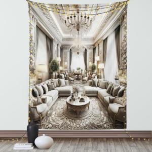 Ambesonne Classic Tapestry, Extravagant Hall with Oceanic and Neutral Color Details Room View Print, Wall Hanging for Bedroom Living Room Dorm Decor, 40″ X 60″, Coconut and Sea Blue(Coconut and Off White)
