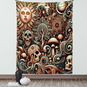Ambesonne Classic Tapestry, Extravagant Hall with Oceanic and Neutral Color Details Room View Print, Wall Hanging for Bedroom Living Room Dorm Decor, 40″ X 60″, Coconut and Sea Blue(Cream Paprika Cadet Blue)