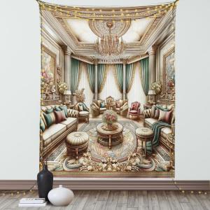 Ambesonne Classic Tapestry, Extravagant Hall with Oceanic and Neutral Color Details Room View Print, Wall Hanging for Bedroom Living Room Dorm Decor, 40″ X 60″, Coconut and Sea Blue(Ecru Seafoam and Cocoa)