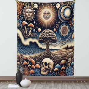 Ambesonne Classic Tapestry, Extravagant Hall with Oceanic and Neutral Color Details Room View Print, Wall Hanging for Bedroom Living Room Dorm Decor, 40″ X 60″, Coconut and Sea Blue(Blue Eggshell and Dark Salmon)