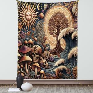 Ambesonne Classic Tapestry, Extravagant Hall with Oceanic and Neutral Color Details Room View Print, Wall Hanging for Bedroom Living Room Dorm Decor, 40″ X 60″, Coconut and Sea Blue(Dark Slate Blue Cinnamon)