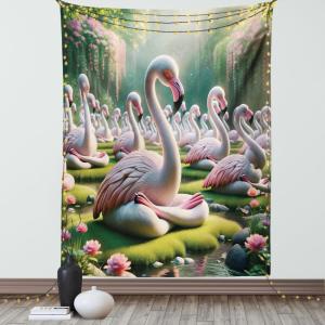 Ambesonne Classic Tapestry, Extravagant Hall with Oceanic and Neutral Color Details Room View Print, Wall Hanging for Bedroom Living Room Dorm Decor, 40″ X 60″, Coconut and Sea Blue(Soft Pink and Lime Green)