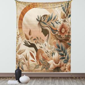 Ambesonne Classic Tapestry, Extravagant Hall with Oceanic and Neutral Color Details Room View Print, Wall Hanging for Bedroom Living Room Dorm Decor, 40″ X 60″, Coconut and Sea Blue(Slate Blue and Pale Rust)