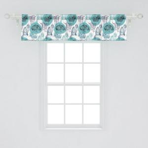 Ambesonne Geometric Window Valance Pack of 2, Modern Neutral Style Pattern of Abstract Ornamental Triangles Print, Rod Pocket Curtain Valances for Kitchen Bedroom, 42″ X 12″, Pale Sepia and White(Dark Sky Blue Cadet Blue)