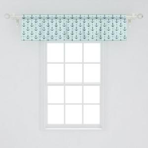 Ambesonne Geometric Window Valance Pack of 2, Modern Neutral Style Pattern of Abstract Ornamental Triangles Print, Rod Pocket Curtain Valances for Kitchen Bedroom, 42″ X 12″, Pale Sepia and White(Dark Green Turquoise)