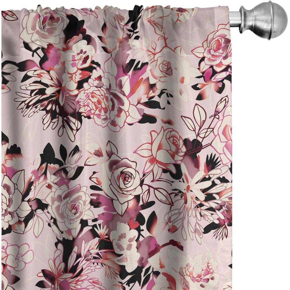 imageAmbesonne Blooming Roses Curtains Sketch Drawn Neutral Colors Dreamy Garden Flowers with Delicate Petals Window Treatments 2 Panel Set for Living Room Bedroom Pair of  28quot x 95quot Indigo Pale RubyPale Pink and Dark Coral