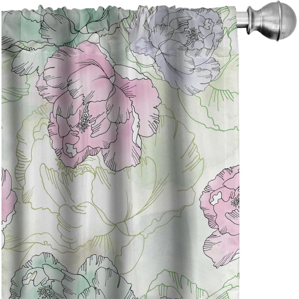 imageAmbesonne Blooming Roses Curtains Sketch Drawn Neutral Colors Dreamy Garden Flowers with Delicate Petals Window Treatments 2 Panel Set for Living Room Bedroom Pair of 28quot x 95quot Indigo Pale RubySoft Pink and Almond Green
